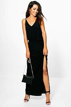 Boohoo Ria Slinky Low Side Thigh Split Maxi Dress