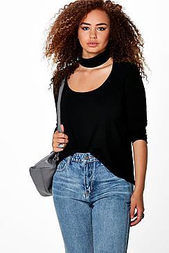 Boohoo Plus Addy Choker Neck Detail Rib Top