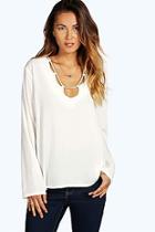 Boohoo Faye Deep V Caged Detail Blouse