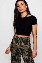 Boohoo Lola Rib Cut Away Neck Crop T-shirt