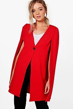 Boohoo Amanda Button Longline Tailored Crepe Cape