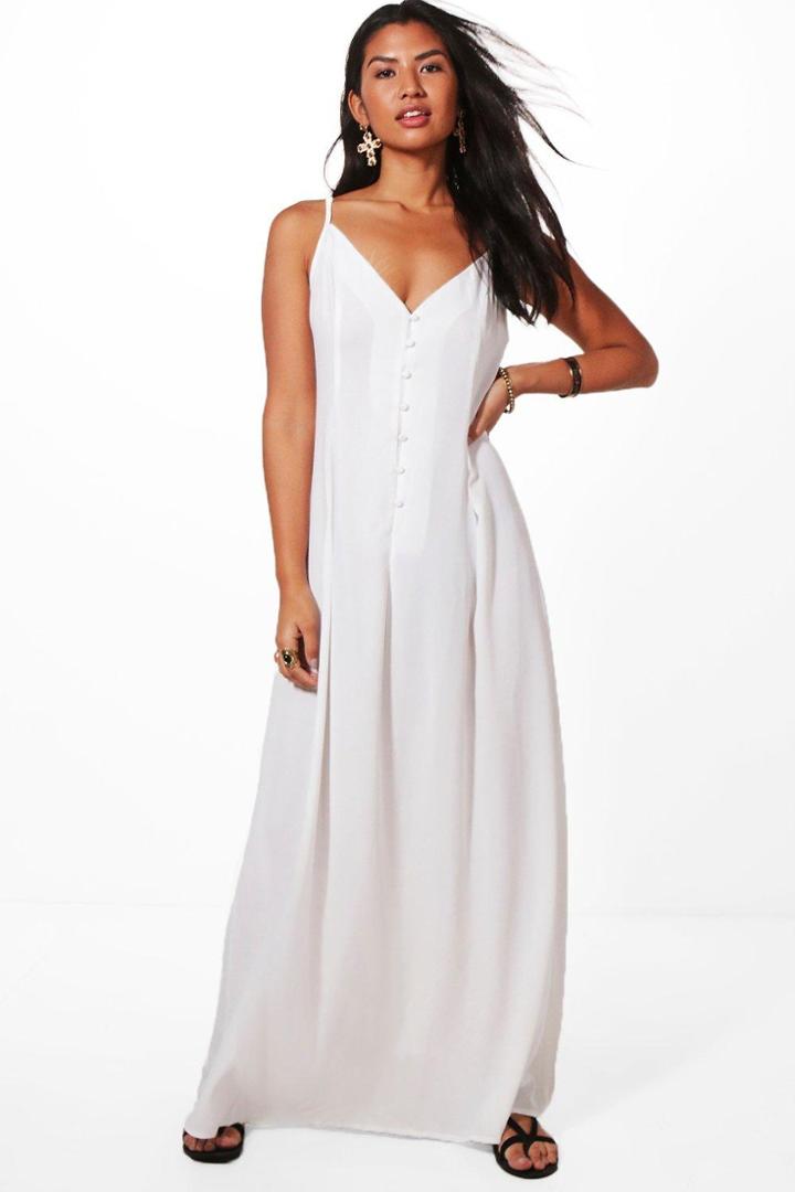 Boohoo Lola Button Through Maxi Dress White