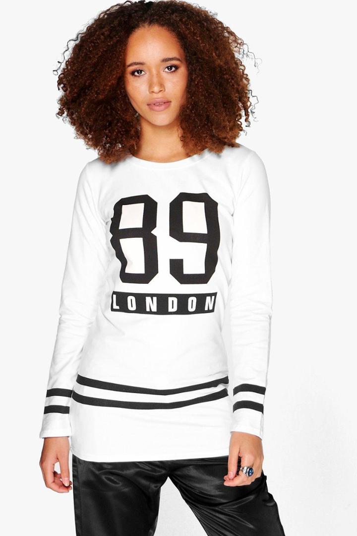 Boohoo Lexi Longline Sports Print Top White