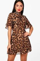 Boohoo Paula Leopard Print High Neck Skater Dress