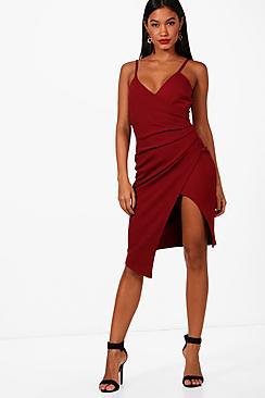 Boohoo Josie Strappy Wrap Pleated Midi Dress