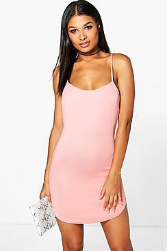 Boohoo Caroline Ribbed Curved Hem Bodycon Dress