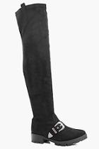 Boohoo Tia Flat Cleated Stretch Over The Knee With Buckle