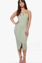 Boohoo Plus Amber Split Front Midi Dress Sage