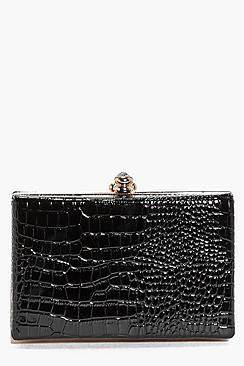 Boohoo Anya Mock Croc Box Clutch Bag