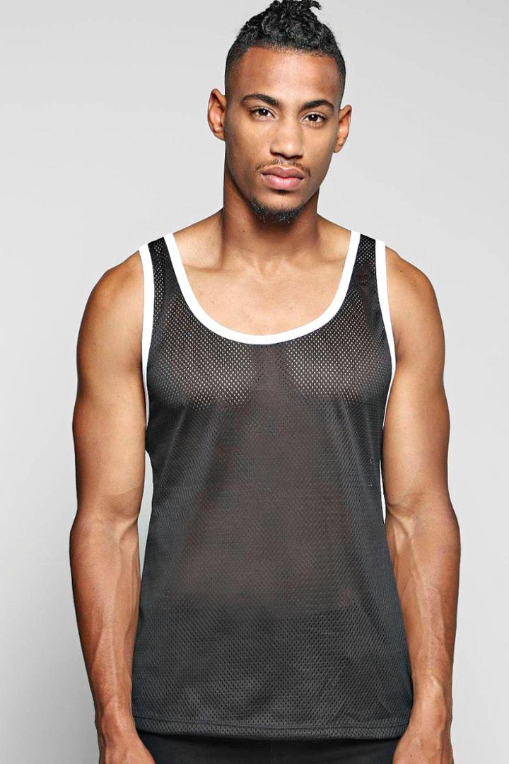 Boohoo Mesh Tank Top With Contrast Binding Black