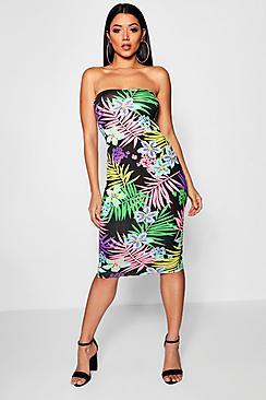 Boohoo Neon Floral Bandeau Mini Dress