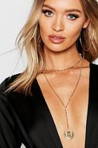 Boohoo Lion Head Plunge Layered Necklace