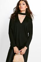 Boohoo Livia Choker Batwing Jumper Black