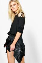 Boohoo Daisy Strap Shoulder Detail Jumper Black