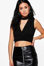 Boohoo Nikki Wrap Front Choker Crop