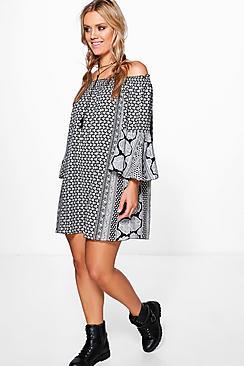 Boohoo Plus Faye Mono Off The Shoulder Dress