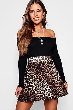 Boohoo Petite Leopard Print Skater Skirt