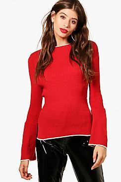 Boohoo Ella Flare Sleeve Rib Knit Jumper