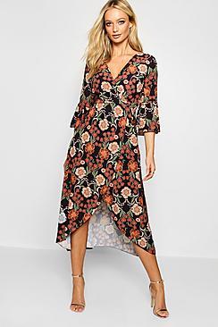 Boohoo Floral Tie Waist Wrap Front Maxi Dress