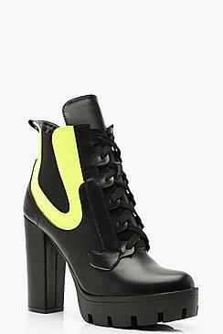 Boohoo Neon Panel Hiker Boots
