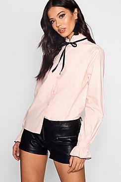 Boohoo Demi Embriodered Tie Neck Shirt