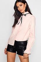 Boohoo Demi Embriodered Tie Neck Shirt
