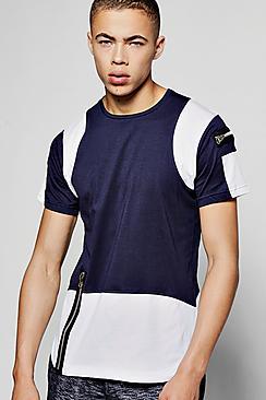 Boohoo Colour Block T Shirt With Zip Detail