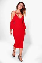 Boohoo Kady Strappy Split Bell Sleeve Midi Dress