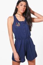 Boohoo Emily Embroidered Playsuit Navy