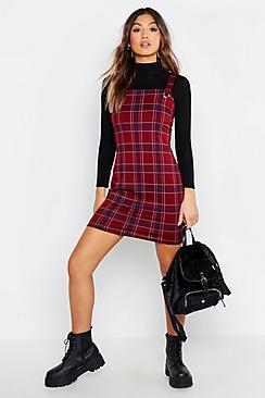 Boohoo Check Pinafore Dress
