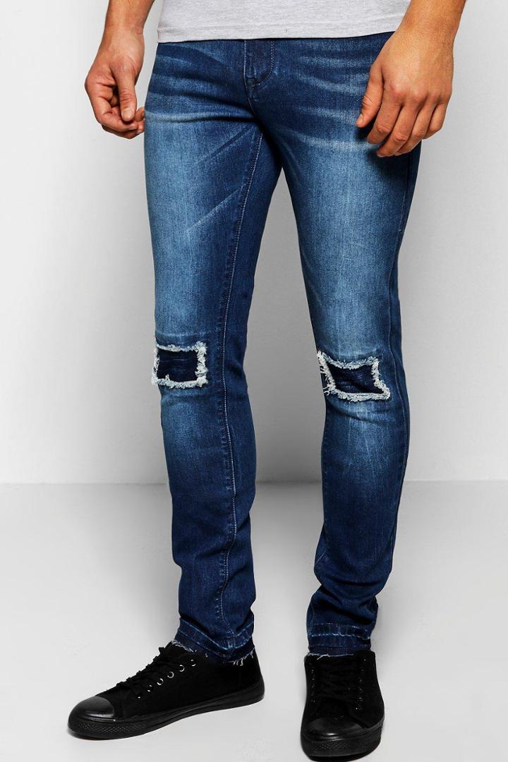 Boohoo Skinny Fit Stretch Jean With Raw Edge Cuff Indigo