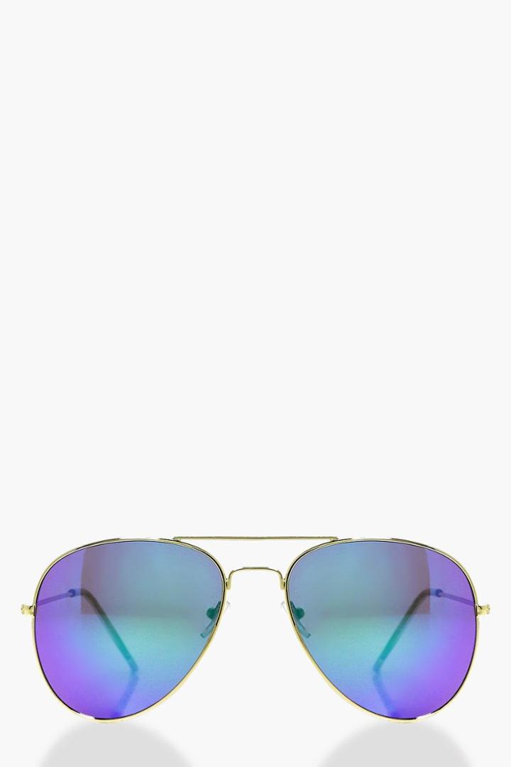 Boohoo Lena Gold Revo Lense Aviator Sunglasses Gold