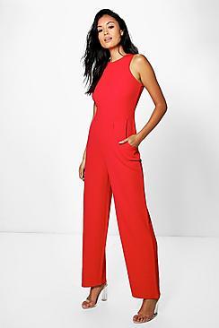 Boohoo Lucy Round Neck Textured Jumpsuit