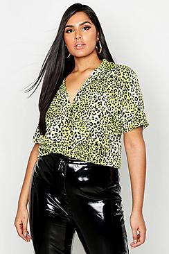 Boohoo Plus Neon Leopard Short Sleeve Shirt