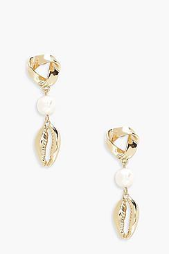 Boohoo Pearl & Gold Shell Drop Earrings