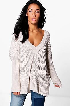 Boohoo Savannah V-neck Oversized Jumper Tunic
