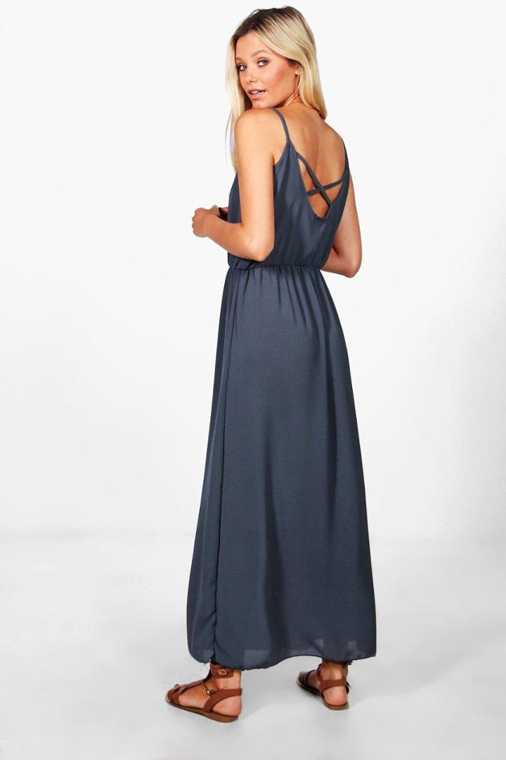 Boohoo Helena Strappy Back Maxi Dress Charcoal