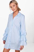 Boohoo Lauren Ruffle Sleeve Shirt Dress Bluebell