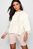 Boohoo 3/4 Sleeve Fringe Cuff Jumper