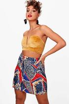 Boohoo Rosie Pleated Scarf Print Full Mini Skirt