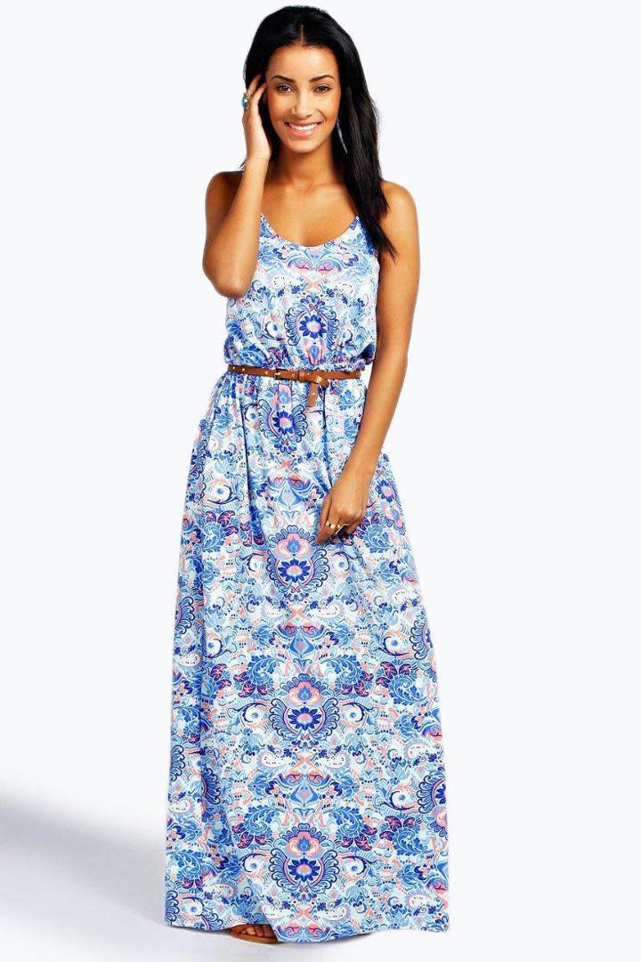 Boohoo Hayley Double Strap Printed Maxi Dress Multi