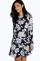 Boohoo Iolanda Floral Layer Shift Dress Black