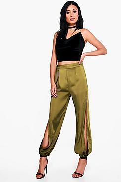 Boohoo Valentia Satin Split Leg Luxe Woven Joggers