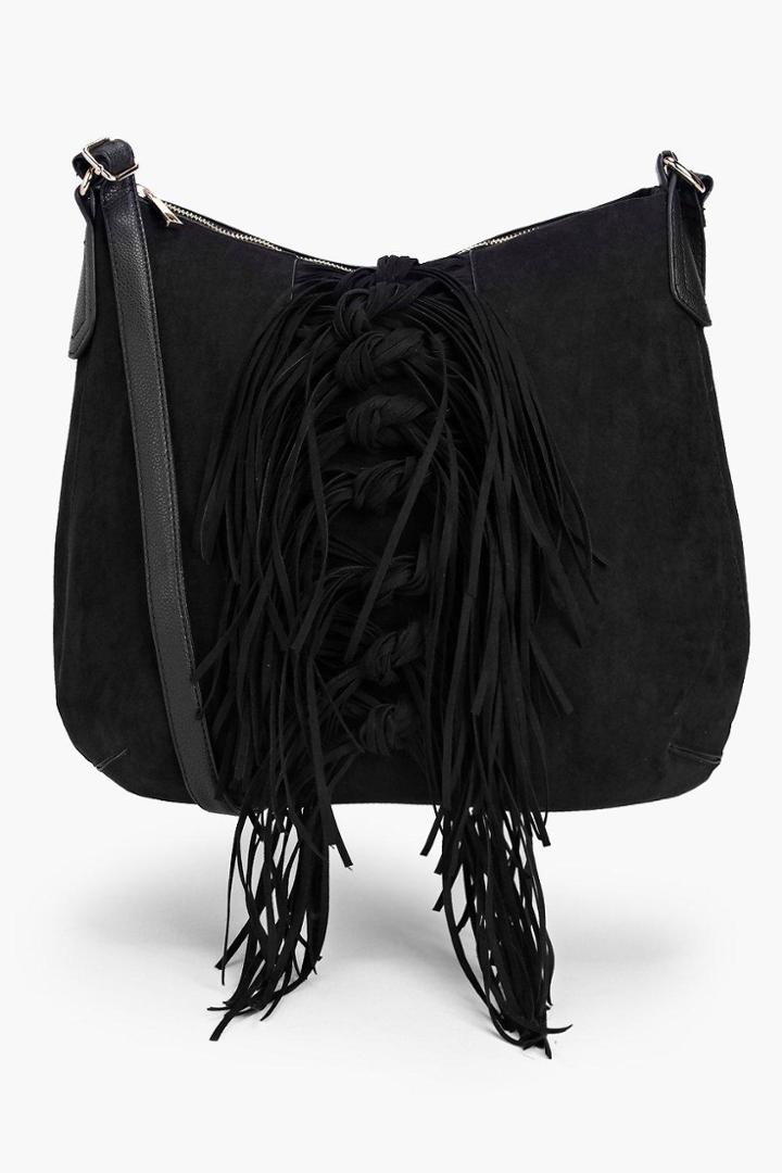 Boohoo Mia Tassel Shoulder Day Bag Black