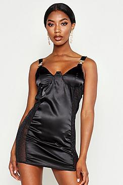 Boohoo Gold Buckle Detail Satin Mini Dres