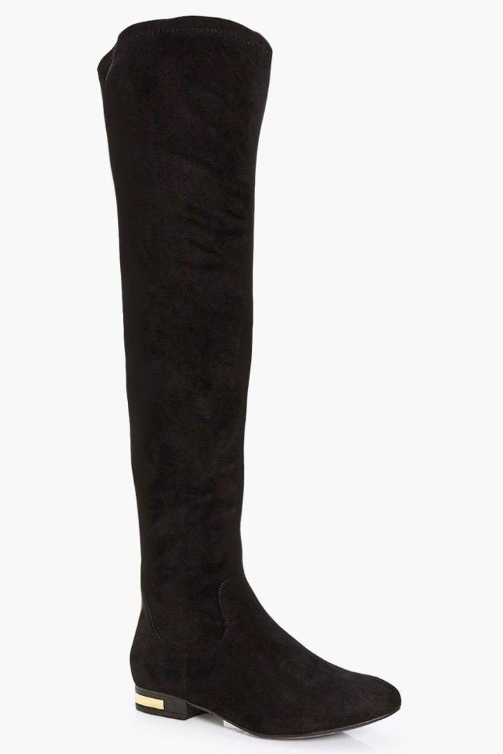 Boohoo Ellie Flat Over The Knee Boot Black