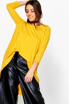Boohoo Phoebe Curve Hem Tunic Mustard