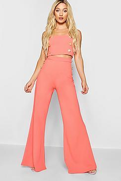 Boohoo Paris Hilton Button Detail Wide Leg Trousers