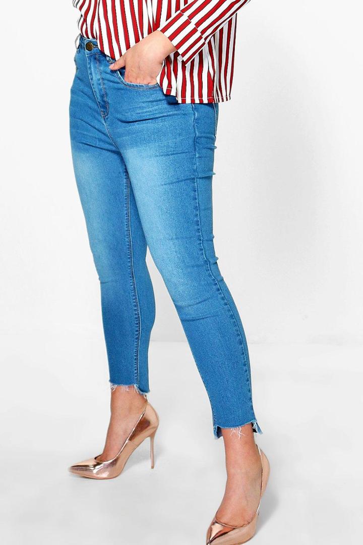 Boohoo Plus Olivia Step Hem Skinny Jean Blue