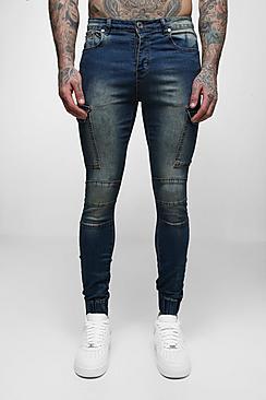 Boohoo Super Skinny Cuffed Jeans With Pockets